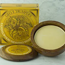Geo F Trumper sandalwood shaving soap in wooden bowl 80g