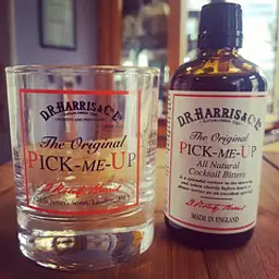 D.R Harris Pick-Me-Up Bitters and Glass
