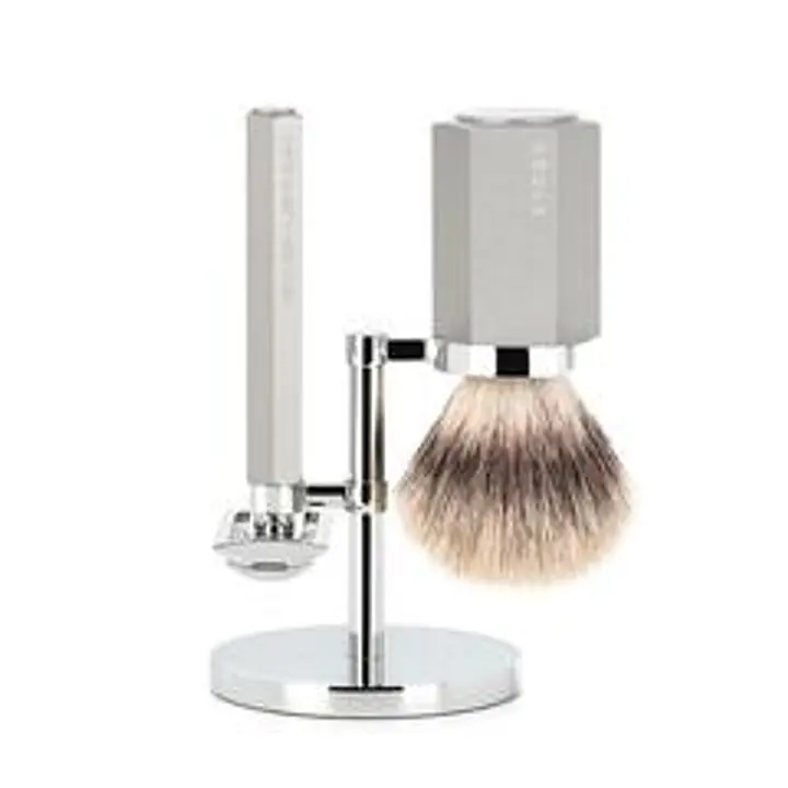 Muhle Hexagon Brush & Razor Set (Silver) - Master