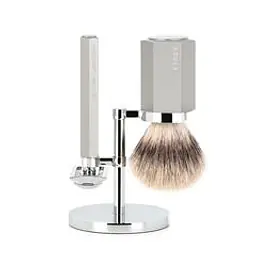Muhle Hexagon Brush & Razor Set (Silver)