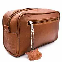 Parker Saddle Brown Leather Wash Bag - Master