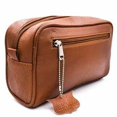 Parker Saddle Brown Leather Wash Bag primary image