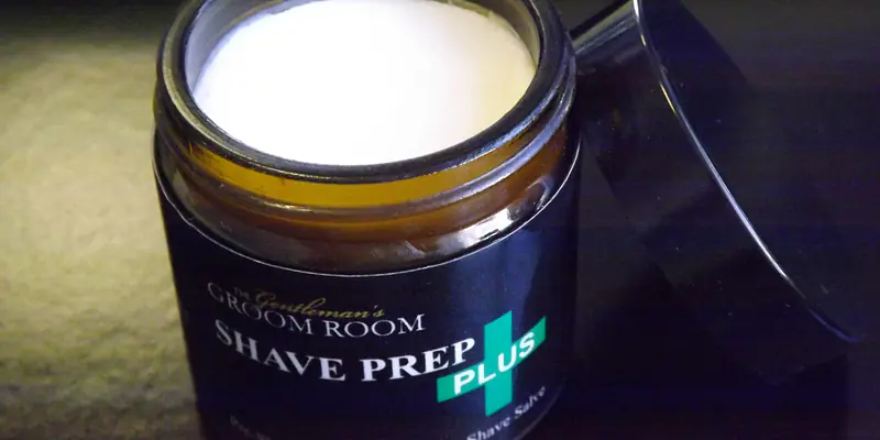 The Gentleman's Groom Room Shave Prep Plus - Pre Shave Preparation / Post Shave Salve , In Amber Glass Apothecary Jar 60ml