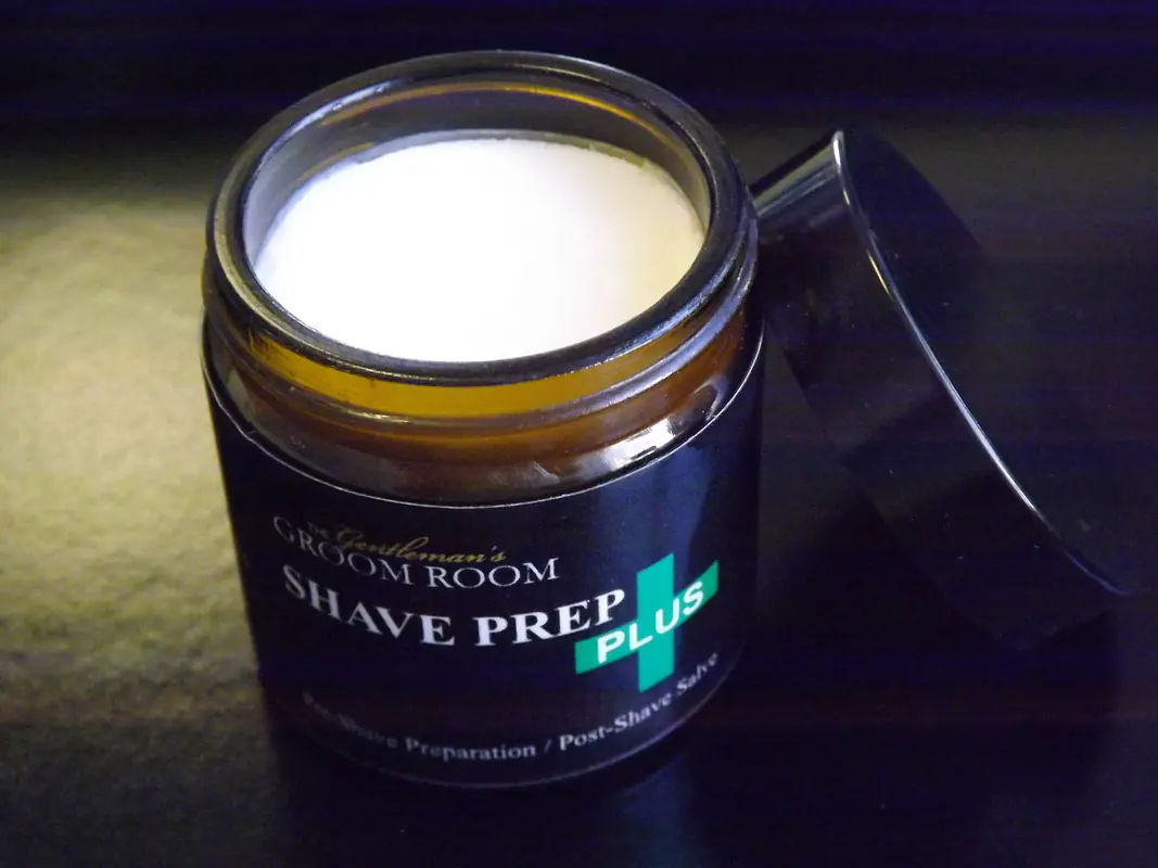 The Gentleman's Groom Room Shave Prep Plus - Pre Shave Preparation / Post Shave Salve , In Amber Glass Apothecary Jar 60ml